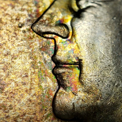 1964 50c Kennedy Half Dollar - Intricate Rainbow Pattern Toning - BU - SKU-H2571