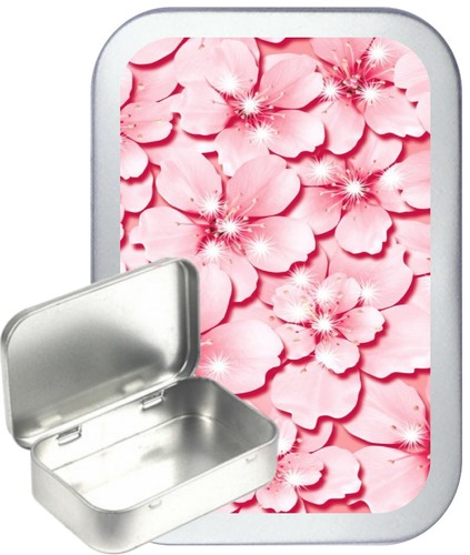 Pink Floral Flower Silver Hinged Tobacco Tin, Sewing Tin, Gift Tin, 1oz & 2oz - Picture 5 of 5