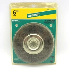 NEW Wolfcraft 6" Crimped Wire Wheel 5/8"-1/2" Arbor Hole Bore 16mm 01422 Sealed