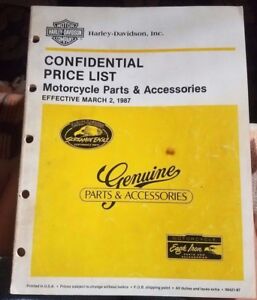  Harley  Davidson  99421 87 Confidential Price  List  Parts 