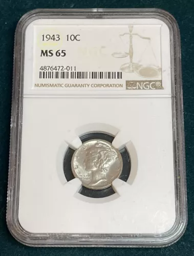 1943-P MERCURY DIME NGC CERTIFIED MS65
