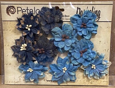 Petaloo Premier, Darjeeling Collection, Dahlias, 10 Pieces, Shades of Blue
