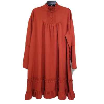 Prairie Midi Dress Ruffle Hem Puff and Button Sleeve High Neck Size 5XL ...