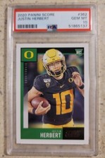 2020 Panini Score #362 Justin Herbert PSA 10 GEM MINT Rookie Card RC Chargers 