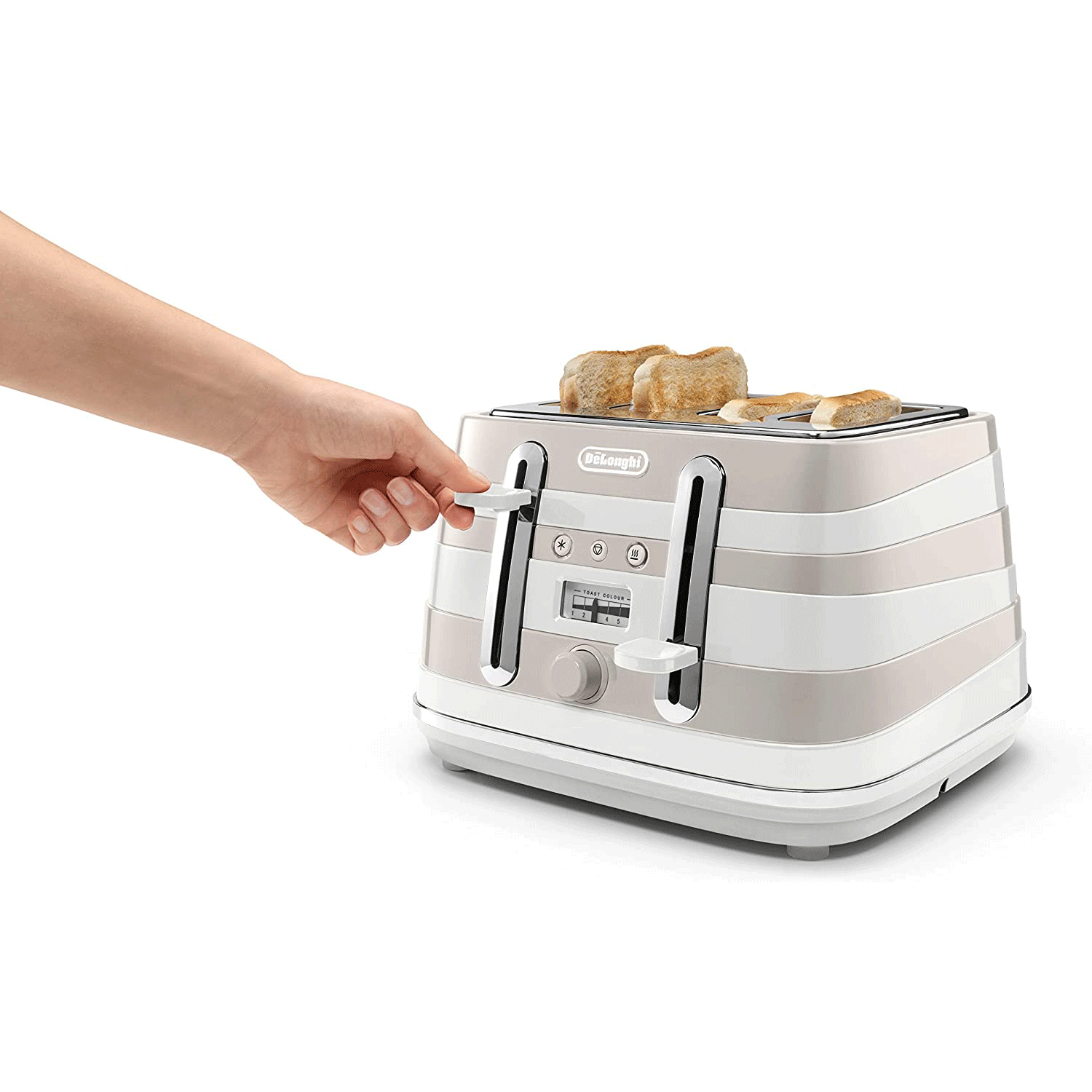 De'Longhi Avvolta 4 Slice Toaster 6 Browning Settings 1800W, White