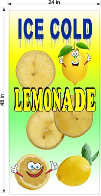 2' X 4' VINYL BANNERS LEMONADE DRINK W CARTOON FRUIT (CHOOSE FRUIT FLAVOR) FUN!