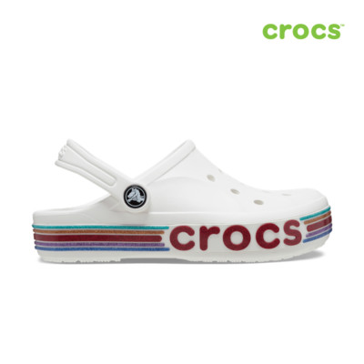NEW CROCS KIDS BAYABAND RAINBOW GLITTER CLOG 209730-100 WHITE UNISEX