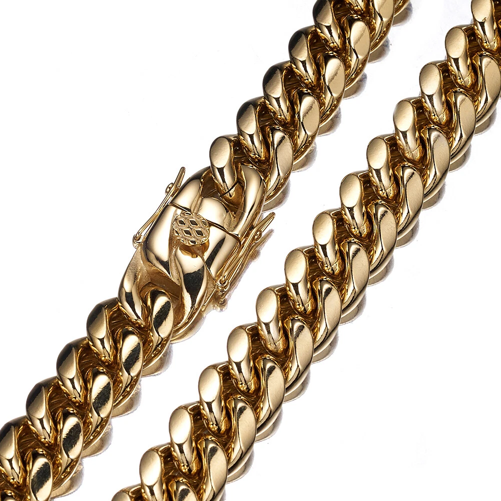 6mm 10mm Men s Miami Cuban Link Chain Necklace 18K Gold Plated