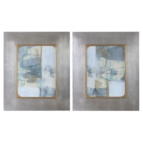 Uttermost Gilded Whimsy Contemporary Wood Abstract Print in Blue (Set of 2) - Picture 1 of 8