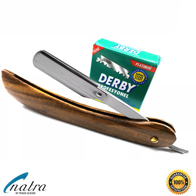 Holz Rasiermesser inkl. 100 Derby Rasierklingen Rasierer Jiletv Razor