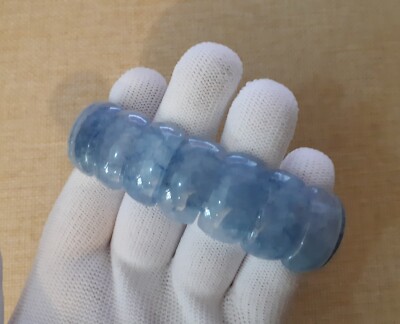 AQUAMARINE *** Wide Stretch Bracelet Oval Large Wide Flexible Stretchy 19-22cm