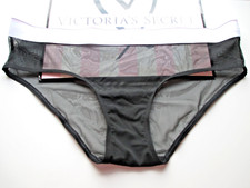 VICTORIA'S SECRET PINK Hiphugger Panty VS Black Mesh White Logo Band S M L XL