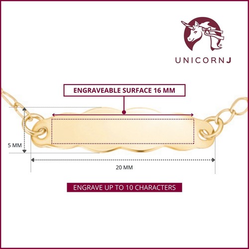 14k Gold ID Bracelet Engravable Girls Boys Kids Baby Gold Heart Charm Curb Chain - Picture 5 of 12