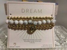Dream Bracelet Natural White Turquoise Beads with gold beaded bracelets Set of 3