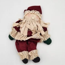 Primitive Santa Rag Doll Christmas Decor Burgundy Tan Ruffle Accent 11 Inch