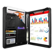 Zippered  Organizer Leather Padfolio with 3 Ring Binder Professional