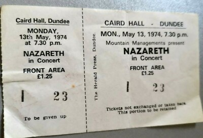 NAZARETH  1974 DUNDEE  + orig. Konzert Ticket - Eintrittskarte  23
