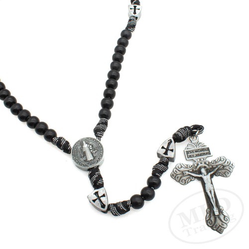 Heiliger Benedikt Paracord Rosenkranz Halskette Holzperlen Kruzifix Kreuz 22 Zoll - Bild 8 von 13