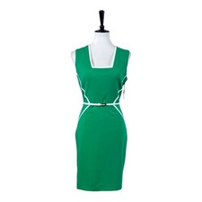 Calvin Klein Sheath Dress Square Neck Sleeveless Green White Women’s Size 8