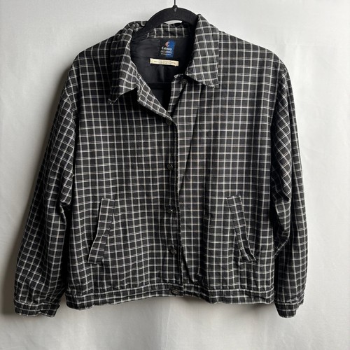 Callaway Golf Apparel by Nordstrom Black Windowpane Plaid Harrington Jacket L