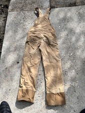 CARHARTT Tan Canvas Bib Quilt Lined Overall Dungarees Workwear Size 32W 34L