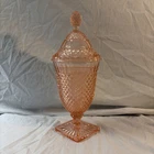 VINTAGE  1936-39 Anchor Hocking MISS AMERICA PINK 11 1/2" FOOTED CANDY JAR W/LID