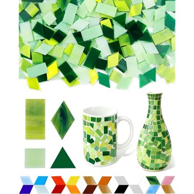 300-Piece Polished Glass Mosaic Tile Set for DIY Crafts - Irregular Shapes Green