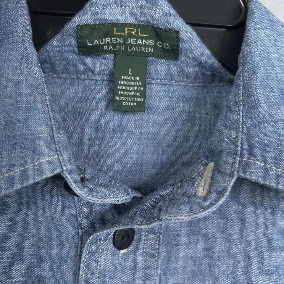Ralph Lauren Shirt Womens Large Blue Chambray Popover Denim Coastal LRL Tunic - Image 3 of 4