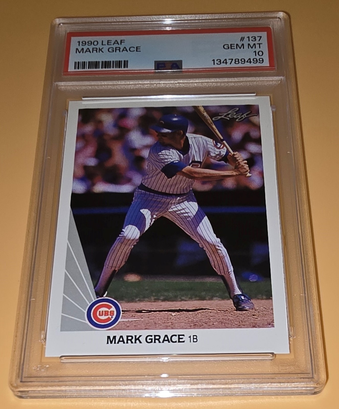 Mark Grace PSA 10 1990 Leaf Baseball #137 Chicago Cubs MLB Vintage Baseball Card view 3