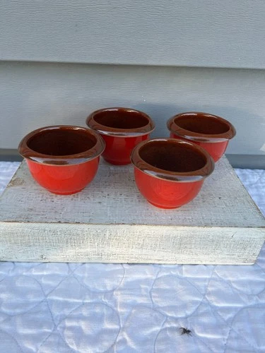 Vintage! Set of 4 Small Frankoma BP Bean Pot Bowls Flame Red  2"x 3.5"