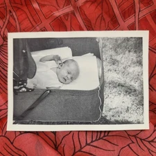 Vintage 1940s Photo 1942 Baby Girl Sleeping In Carriage World War II Era