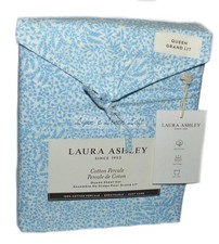 LAURA ASHLEY Sweetwater Vine Blue QUEEN SHEET SET 4P NEW COTTON PERCALE