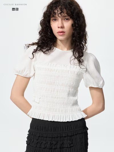 UNIQLO Cecilie Bahnsen Shirred Voluminous Sleeve T-Shirt Women NWT