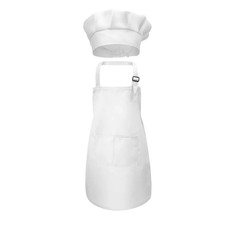 White Kids Apron and Chef Hat Set, Children Aprons for Baking Cooking Painting,