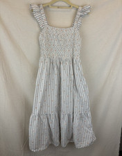 LOFT Petites M Smocked Square Neck Striped Midi Sundress Pockets