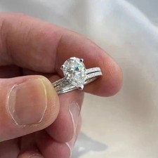Pretty 3Ct Pear Cut Lab Created Diamond14K White Gold FN Anniversary Ring Set