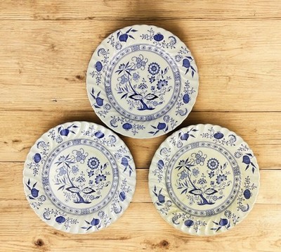 VTG Johnson Brothers Set Of 3 Blue Nordic Onion Dessert Plates Floral England