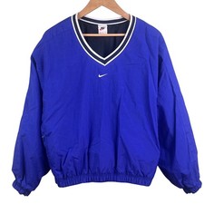 VTG Nike Blue Center Swoosh V Neck Pull Over Elastic Waist Jacket Size Medium