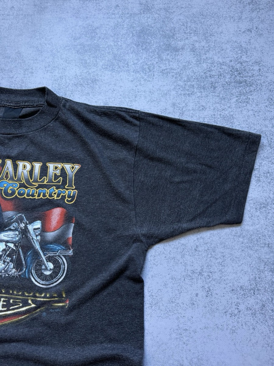 Vintage 3D Emblem Harley Davidson Country Biker USA T-Shirt 80s