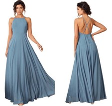 NWT Lulus Dress Mythical Kind of Love Maxi Blue Halter Wedding Guest Bridesmaid