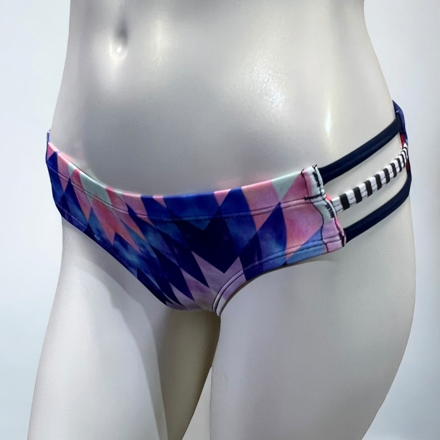 DOLFIN XS Pink Navy Geometric Striped Athletic Bikini Bottom Swimwear