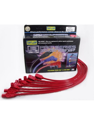 Taylor/Vertex Spark Plug Wire Set Spiro-Pro Spiral Core 8 mm Red 90 Deg (74207) - Picture 1 of 12