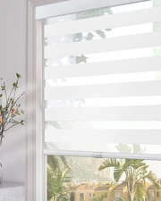 Cordless Zebra Blinds for Windows (24" W x 72" H, White) with Upgraded Casset...