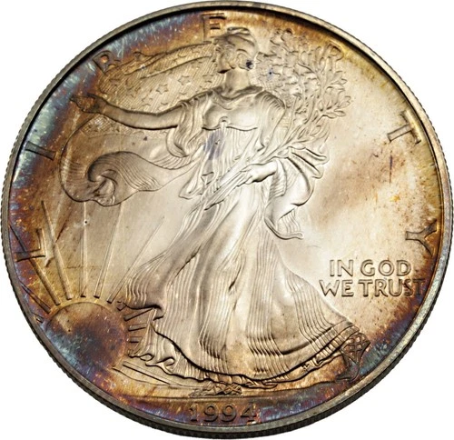 1994 American Silver Eagle |1 OZ .999 Fine Silver | Natural Rainbow Toning
