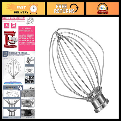 Stainless Steel Whisk Attachment for 6 Quart Stand Mixer - 6-Wire Whip Accessory