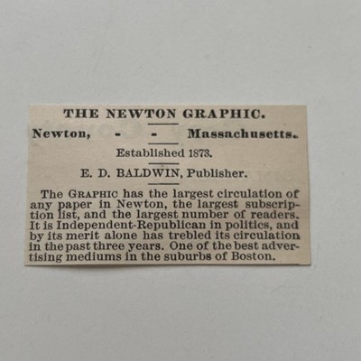 The Newton Graphic E. D. Baldwin Newton MA 1890 Newspaper Ad SAI8-S61