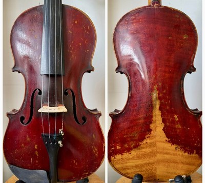 Atemberaubendes sehr altes deutsches Orchester Ebenholz Krageninstrument 4/4 mit Koffer 