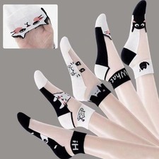 5Pairs/lot Summer Socks Black And White Cat Glass Silk Breathable Female Socks