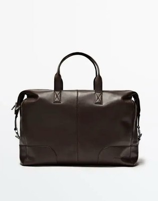 Massimo Dutti Leather Large Bag Brown New With Tags Made In India. 18 x 17 x 8 