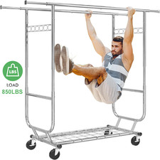 850lbs Heavy Duty Commercial Clothing Garment Rack Rolling Collapsible Chrome US